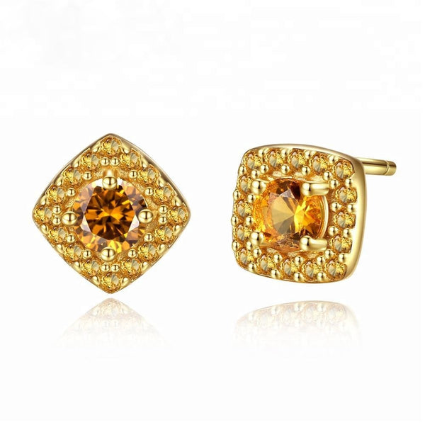 Pure 92.5 Sterling Silver Square Citrine Studs - Enumu