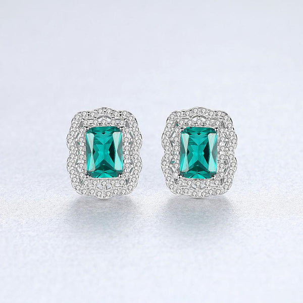 Sterling Silver Emerald and CZ Studs - Enumu