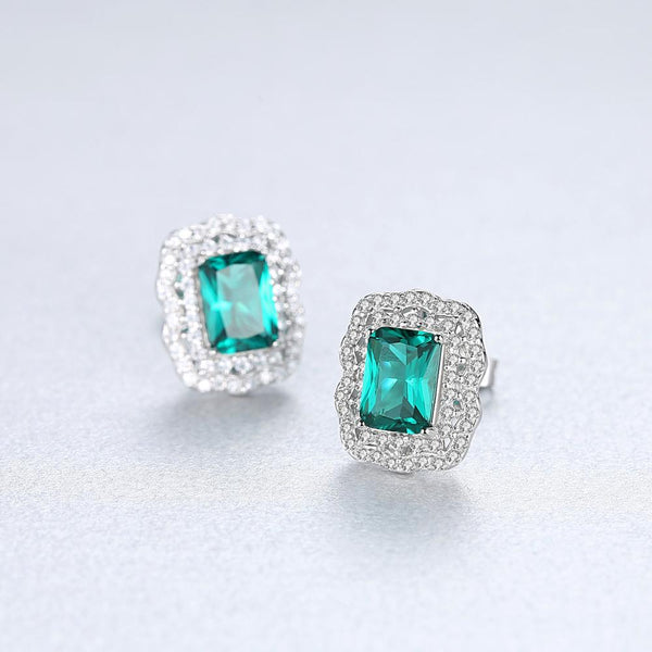 Sterling Silver Emerald and CZ Studs - Enumu