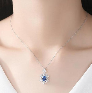 Pure 92.5 Sterling Silver Blue Topaz & CZ Pendant with Chain - Enumu