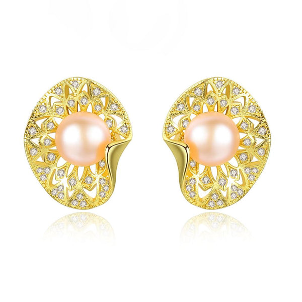Sterling Silver Designer Pearl Studs - Enumu