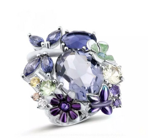 Pure 92.5 Sterling Silver Amethyst Huge Ring - Enumu