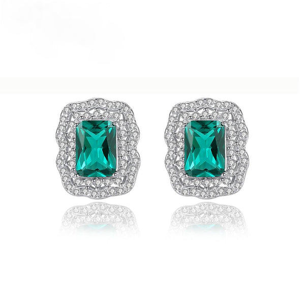 Sterling Silver Emerald and CZ Studs - Enumu