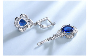 Pure 92.5 Sterling Silver Blue Sapphire Earrings,Pendant and Ring Set - Enumu