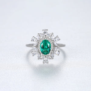 Pure 92.5 Sterling Silver Emerald & CZ Ring - Enumu
