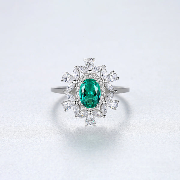 Pure 92.5 Sterling Silver Emerald & CZ Ring - Enumu