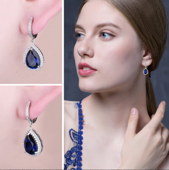 Pure 92.5 Sterling Silver 11.5 Ct Blue Sapphire Dangle Earrings - Enumu