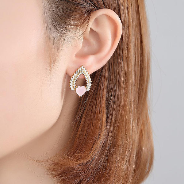 Heart Pink CZ Studs - Enumu