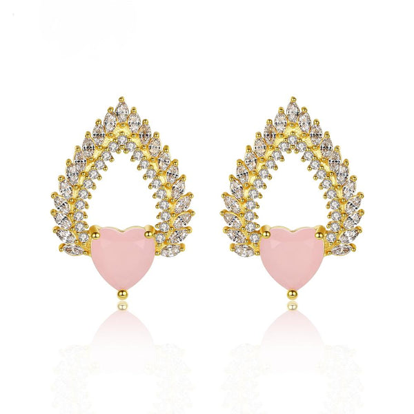 Heart Pink CZ Studs - Enumu