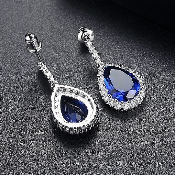 Blue Sapphire Zircon Drop Dangle Earrings - Enumu