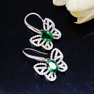 Pure 92.5 Sterling Silver Emerald Butterfly Earrings - Enumu