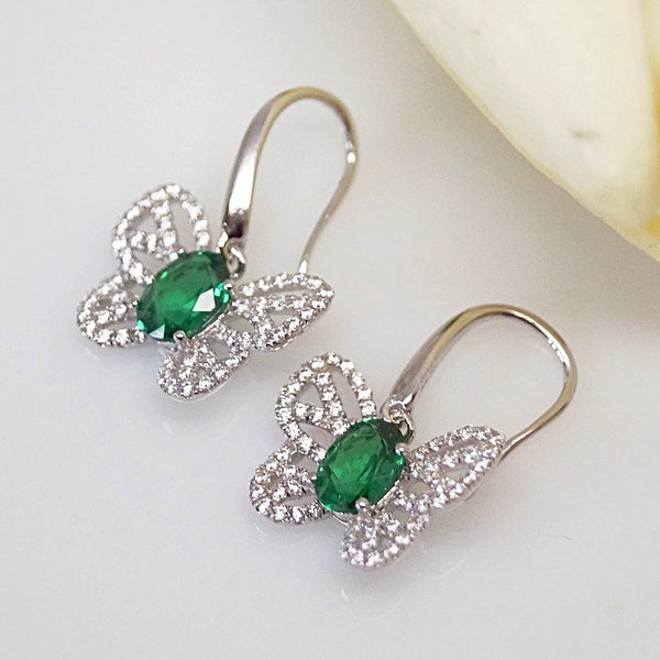 Pure 92.5 Sterling Silver Emerald Butterfly Earrings - Enumu