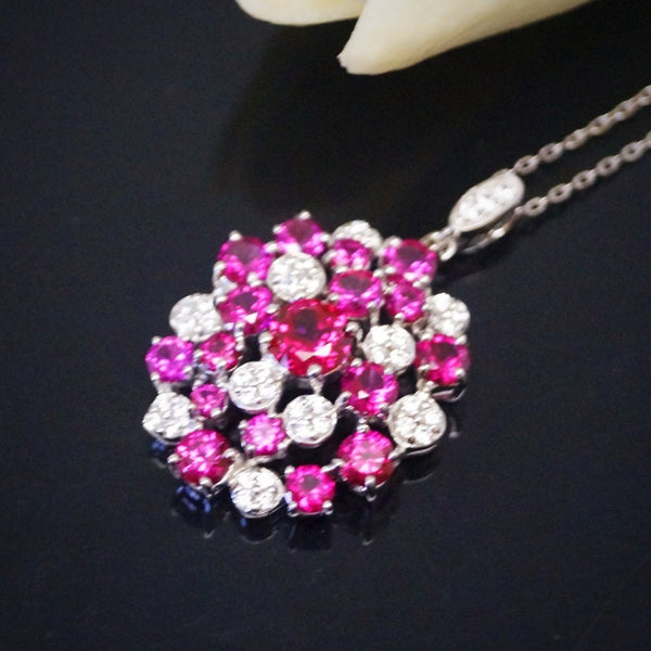 Pure 92.5 Sterling Silver Ruby & CZ Pendant with Chain - Enumu