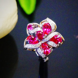 Pure 92.5 Sterling Silver Ruby Designer Flower Ring - Enumu