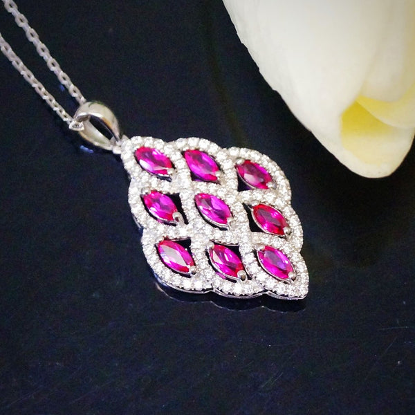 Pure 92.5 Sterling Silver Ruby Pendant with Chain - Enumu