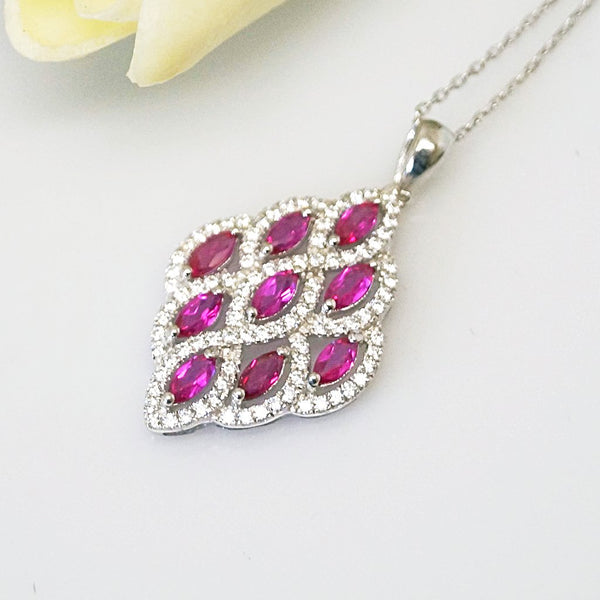 Pure 92.5 Sterling Silver Ruby Pendant with Chain - Enumu