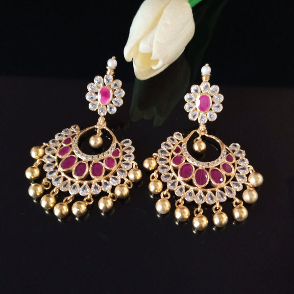 Big Pure Silver Ruby CZ Chand Bali Earrings - Enumu