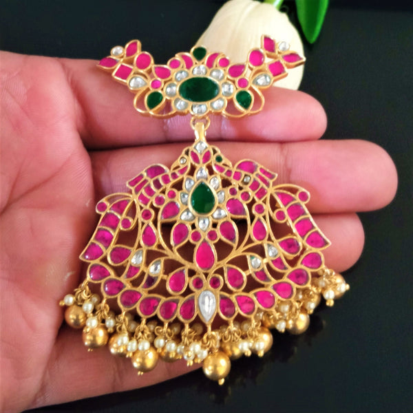 Huge Handmade Pure Silver Kundan Pendant - Enumu