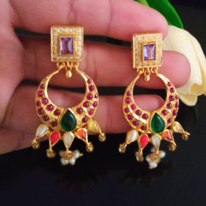 Handmade Pure Silver Navratna Dangle Earrings - Enumu