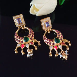 Handmade Pure Silver Navratna Dangle Earrings - Enumu