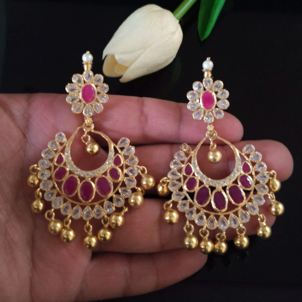 Big Pure Silver Ruby CZ Chand Bali Earrings - Enumu