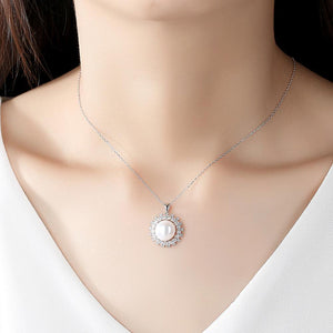 Pure 92.5 Sterling Silver Beige Pearl Pendant with Chain - Enumu