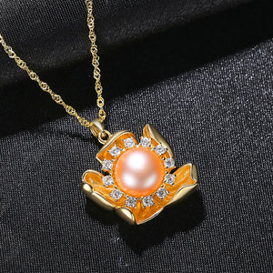 Pure 92.5 Sterling Silver Flower Pearl Pendant with Chain - Enumu
