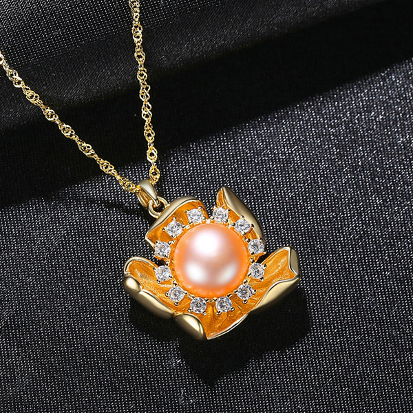 Pure 92.5 Sterling Silver Flower Pearl Pendant with Chain - Enumu