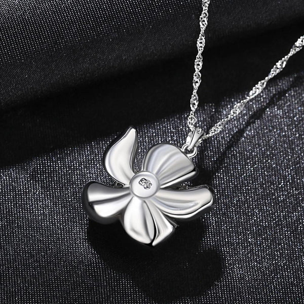 Pure 92.5 Sterling Silver Flower Pearl Pendant with Chain - Enumu