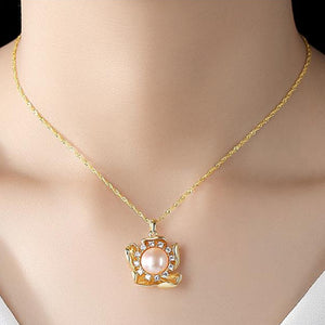 Pure 92.5 Sterling Silver Flower Pearl Pendant with Chain - Enumu
