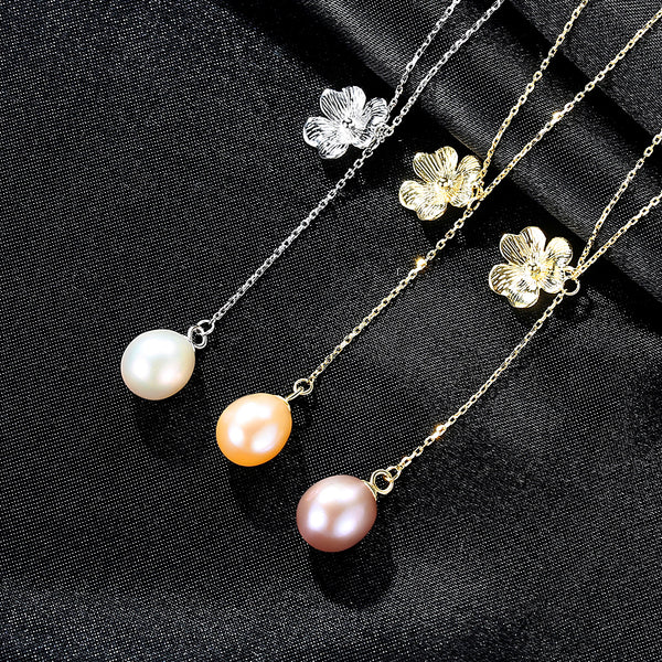 Pure 92.5 Sterling Silver Flower Pearl Pendant with Chain - Enumu