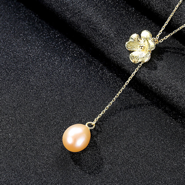 Pure 92.5 Sterling Silver Flower Pearl Pendant with Chain - Enumu