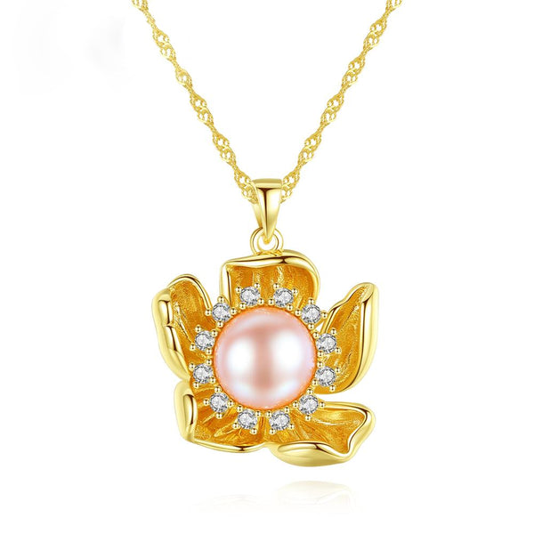 Pure 92.5 Sterling Silver Flower Pearl Pendant with Chain - Enumu