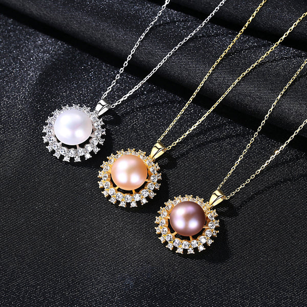 Pure 92.5 Sterling Silver Beige Pearl Pendant with Chain - Enumu