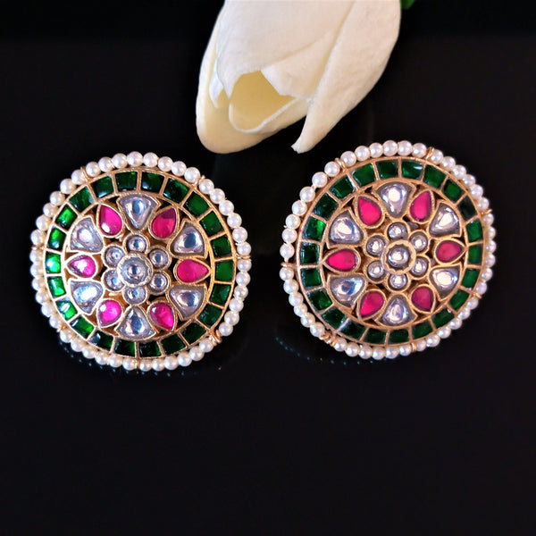 Super Big Pure Silver Kundan Pearl Studs - Enumu