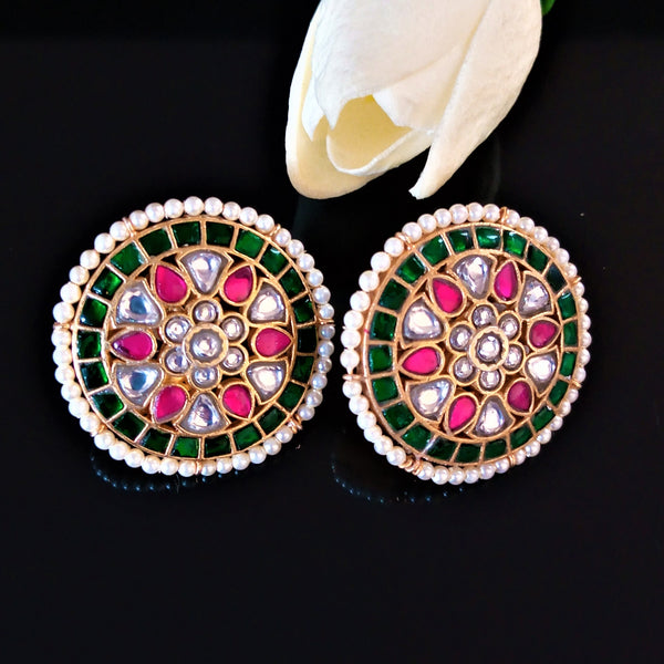 Super Big Pure Silver Kundan Pearl Studs - Enumu