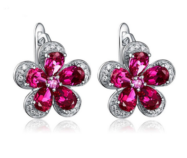 Pure 92.5 Sterling Silver 5.24 Ct Ruby Flower Studs - Enumu