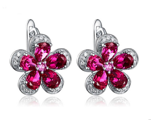 Pure 92.5 Sterling Silver 5.24 Ct Ruby Flower Studs - Enumu