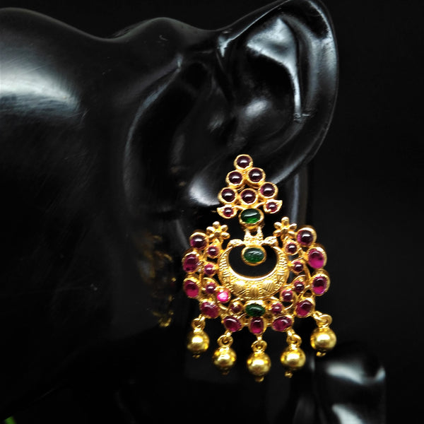Pure Silver Uncut Ruby Emerald Chand Bali Earrings - Enumu