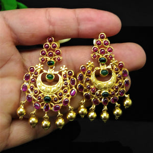 Pure Silver Uncut Ruby Emerald Chand Bali Earrings - Enumu