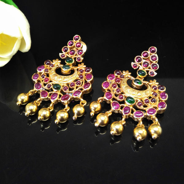 Pure Silver Uncut Ruby Emerald Chand Bali Earrings - Enumu