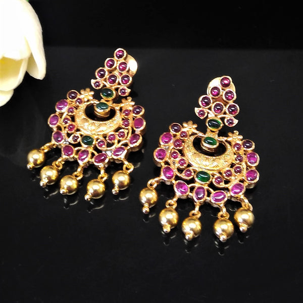 Pure Silver Uncut Ruby Emerald Chand Bali Earrings - Enumu