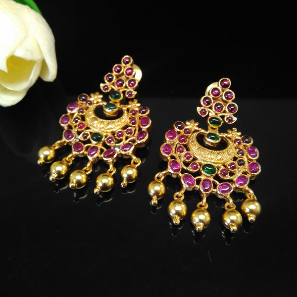 Pure Silver Uncut Ruby Emerald Chand Bali Earrings - Enumu