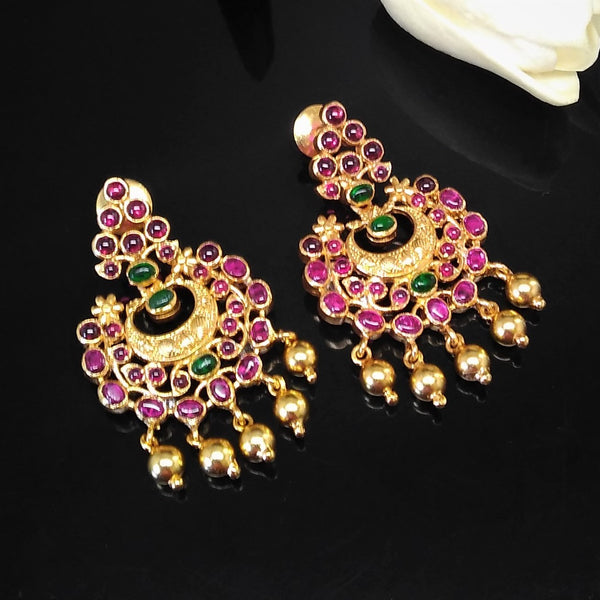 Pure Silver Uncut Ruby Emerald Chand Bali Earrings - Enumu