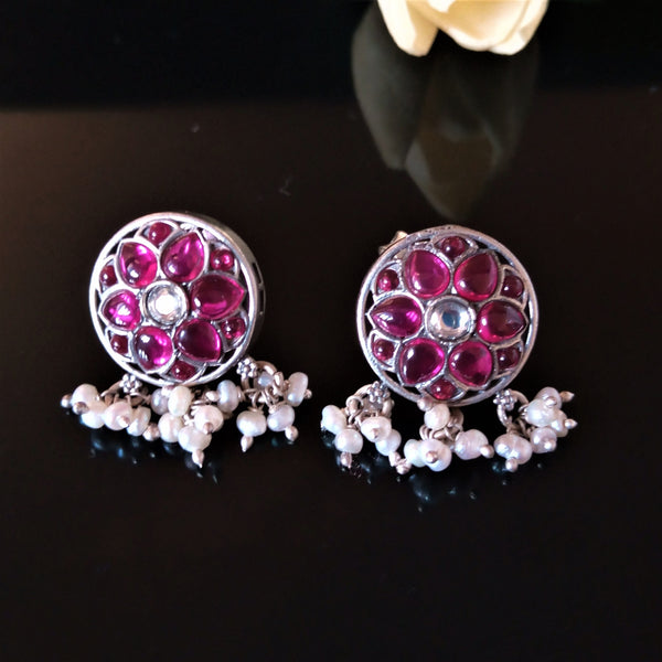 Pure Silver Oxidized Red Pearl Studs - Enumu