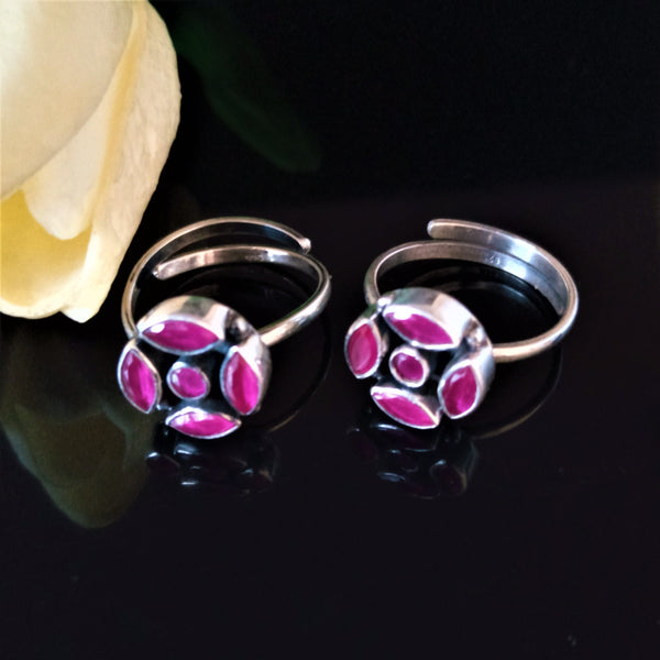 Adjustable Silver Ruby Toe Rings - Enumu