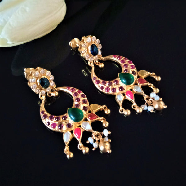 Pure Silver Navratna Dangle Earrings - Enumu