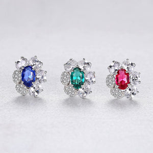 Sterling Silver Blue Sapphire CZ Studs - Enumu