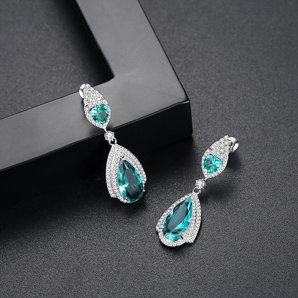 Green CZ Dangle Earrings - Enumu