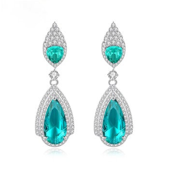 Green CZ Dangle Earrings - Enumu